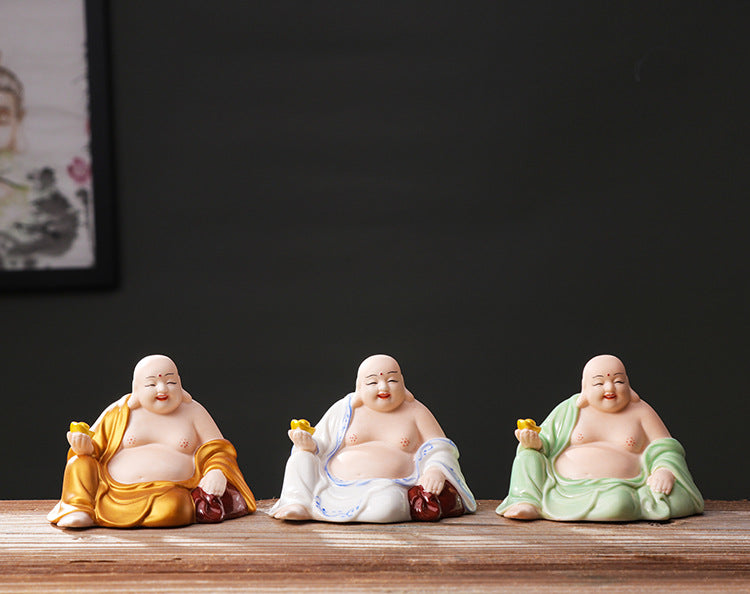 zensoullab Premium Ceramic Big Belly Maitreya Buddha Peace Protection Car Interior Buddha Statue Home Living Room Wealth-Attracting Creative Home Decoration