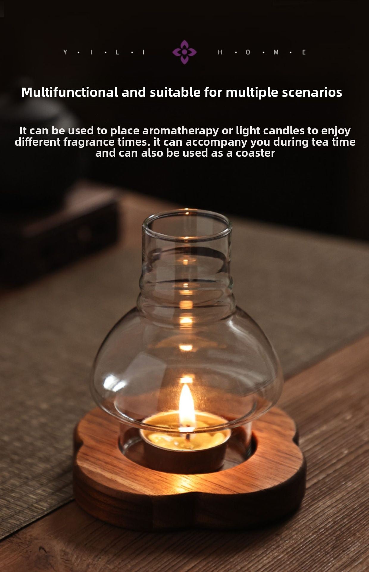 Zensoullab Japanese Style Solid Wood Windproof Glass Lampshade Candlestick Vintage Aromatherapy Candle Light Coffee Table Zen Atmosphere Ornaments