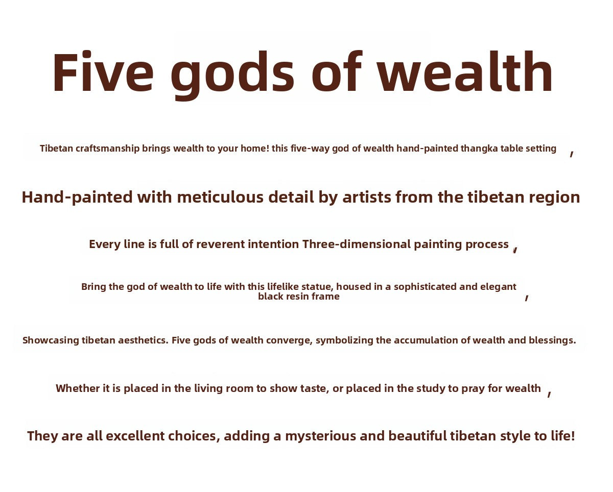 Zensoullab Xizang Hand Painted Thangka Three-Dimensional Wiping Yellow God of Wealth Tie Five Gods of Wealth Decorative Painting Living Room Office Geomancy Decoration