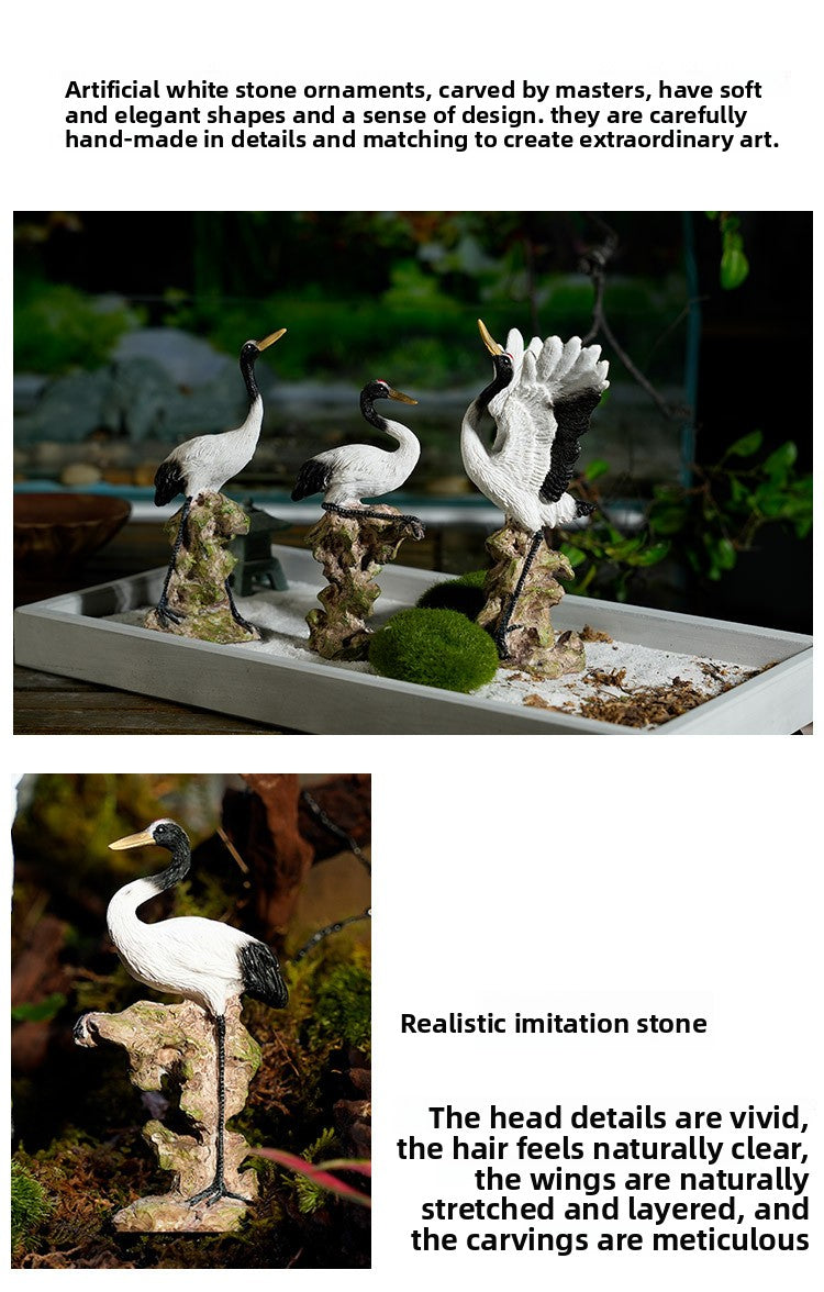 zensoullab Little White Crane Ornament Rockery Fish Tank Bonsai Landscape Decoration Crane Small Ornament Zen Living Room Flying Crane Decoration