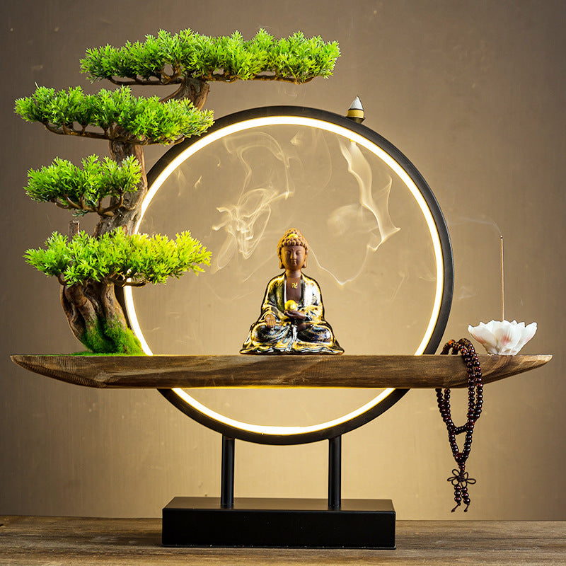 zensoullabled Lamp Circle Base Zen Backflow Incense Burner Chinese Style Home Entrance Decoration Office Tea Room Aromatherapy Burner Household