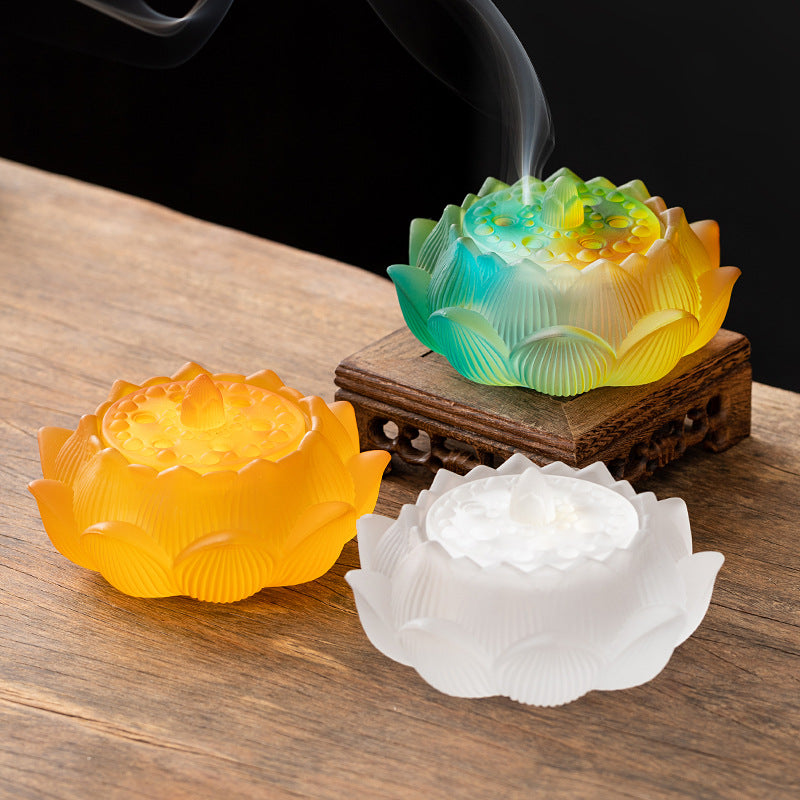 zensoullab Glass Incense Burner Ancient Method Lotus Seven-Color Coil Incense Sandalwood Agarwood True Incense Home Use Incense Holder New Chinese Style Ornament