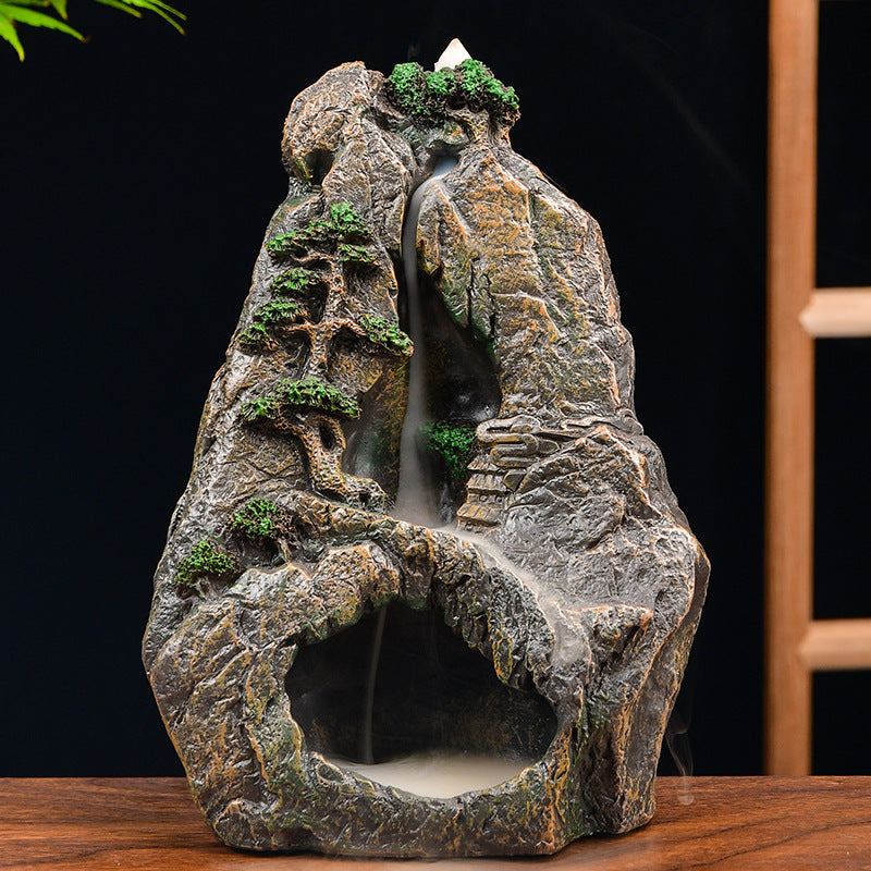 zensoullab Resin Carved Backflow Incense Burner Mountain Water Creative Aromatherapy Burner Ornamental Smoke Incense Burner Agarwood Sandalwood Incense Dehua Ceramic