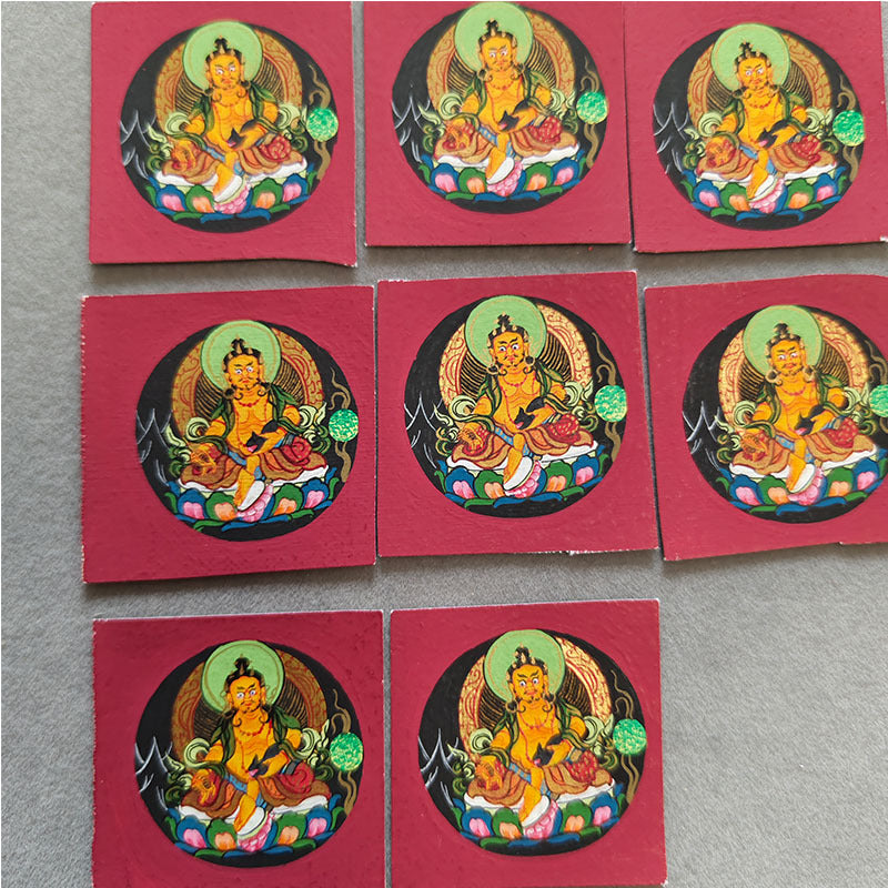 zensoullab Yellow God of Wealth Hand-painted Small Thangka Nepal Pure Hand-painted Square Round Tibetan Thangka Zodiac Guardian Pendant