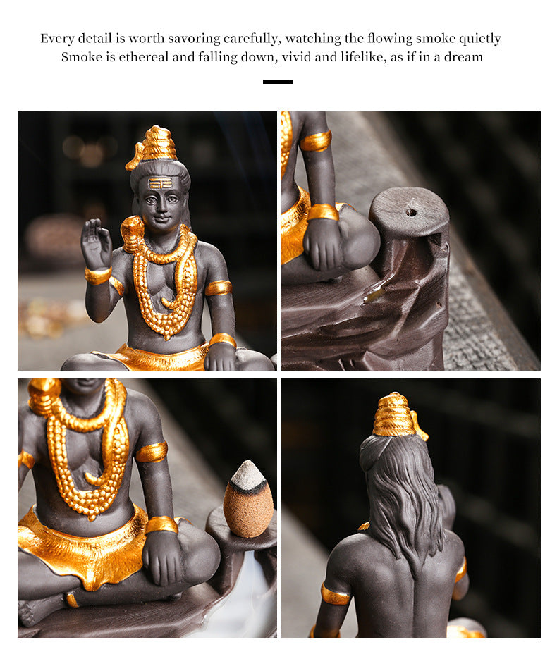 zensoullab Buddha Statue Zen Home Decor Craft Creative Southeast Asian Shiva Buddha Statue Backflow Incense Burner