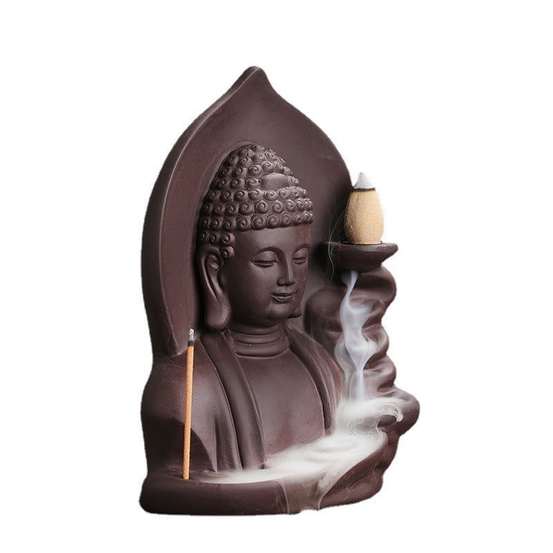 Original Purple Clay Sandalwood Backflow Incense Burner Xiangyun Rulai Buddha Incense Burner Home Decor Craft Ornament Wholesale