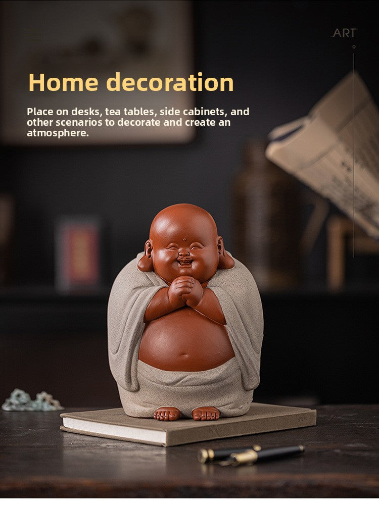zensoullab Buddha Bodhisattva Big Belly Laughing Buddha Wealth-Attracting Ceramic Zisha Ornament Office Decoration Housewarming Gift