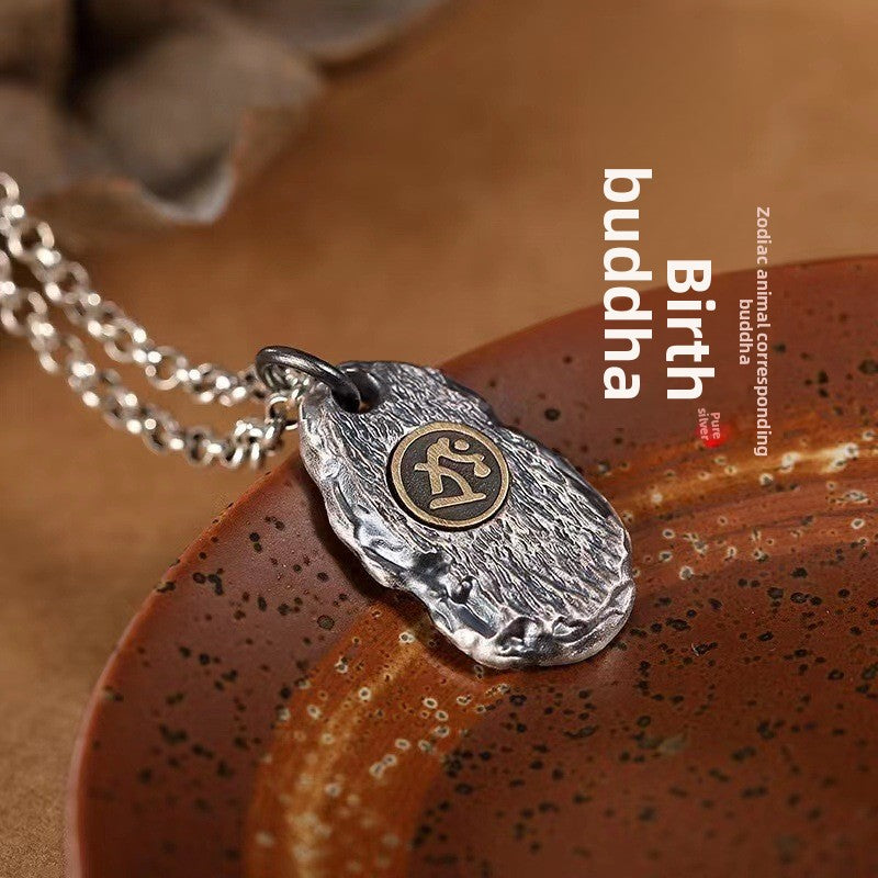 zensoullab Zodiac Birth Buddha Pendant Men Thai Silver Necklace Women Vintage Distressed Silver Chain Car Keychain Pendant