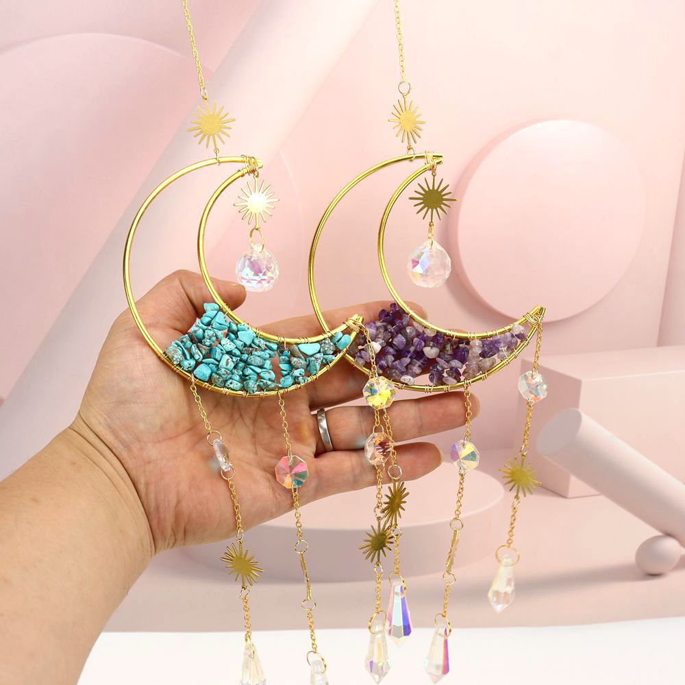Zensoullab Natural Crystal Gravel Moon Hourglass Sunshine Catcher Sun Catcher Lighting Wind Chimes Decorative Pendant