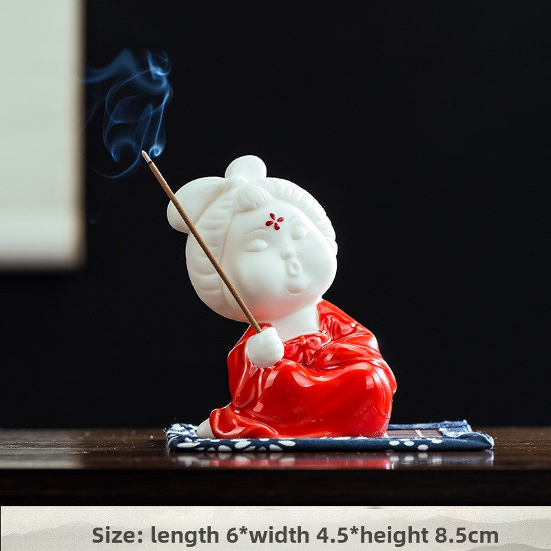 zensoullab Chinese Style Ceramic Lady Incense Holder Incense Stand Incense Burner Incense Stick Sandalwood Home Aromatherapy Burner Creative Home Decor Ornament