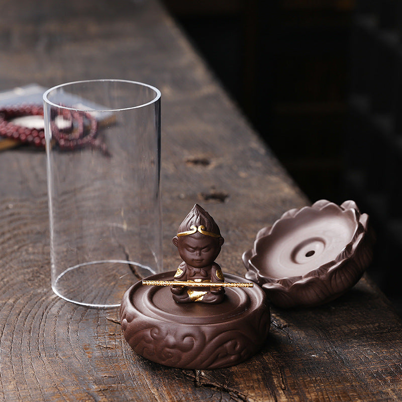 zensoullab Purple Clay New Product Great Sage Sandalwood Backflow Incense Burner Creative Windproof Cover Lotus Backflow Aromatherapy Burner Home Decor Original