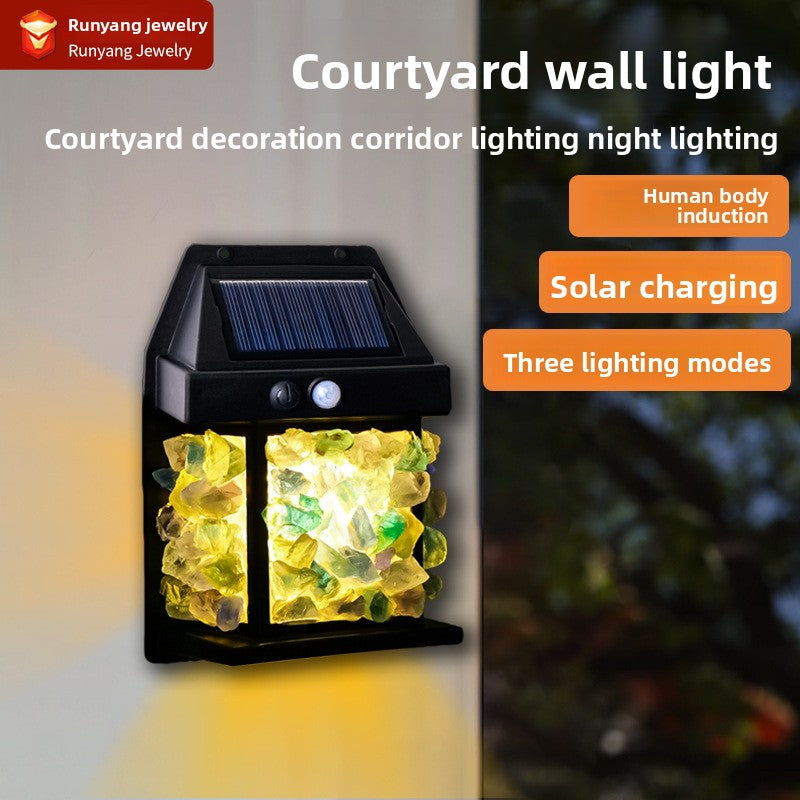 zensoullab Natural Crystal Raw Stone Solar Wall Light Outdoor Courtyard Waterproof Sensor Lighting Household Night Light