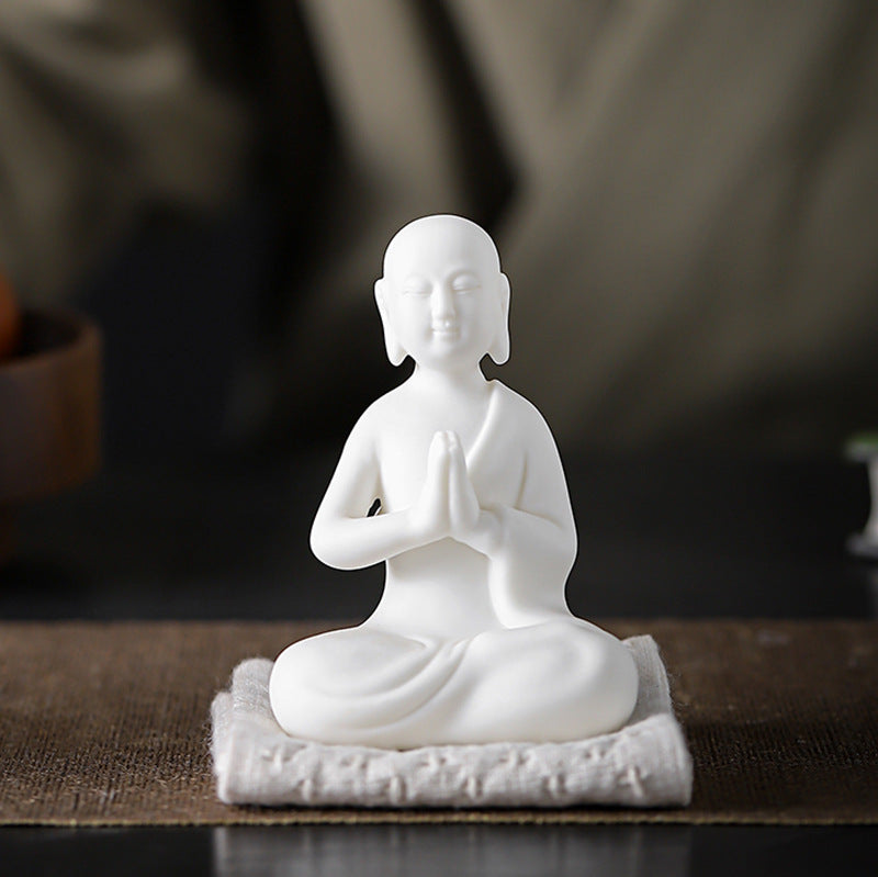 zensoullab Premium Ceramic Little Monk Tea Pet Tea Ceremony Accessories White Porcelain Little Novice Tea Table Tea Room Decoration Zen Decoration Ornament