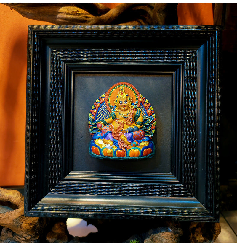 zensoullab Rubbing Table Hand-painted Thangka 3D Painted Table Decoration Great Wrath Yellow God of Wealth Mahakala Buddha Decoration Ornament