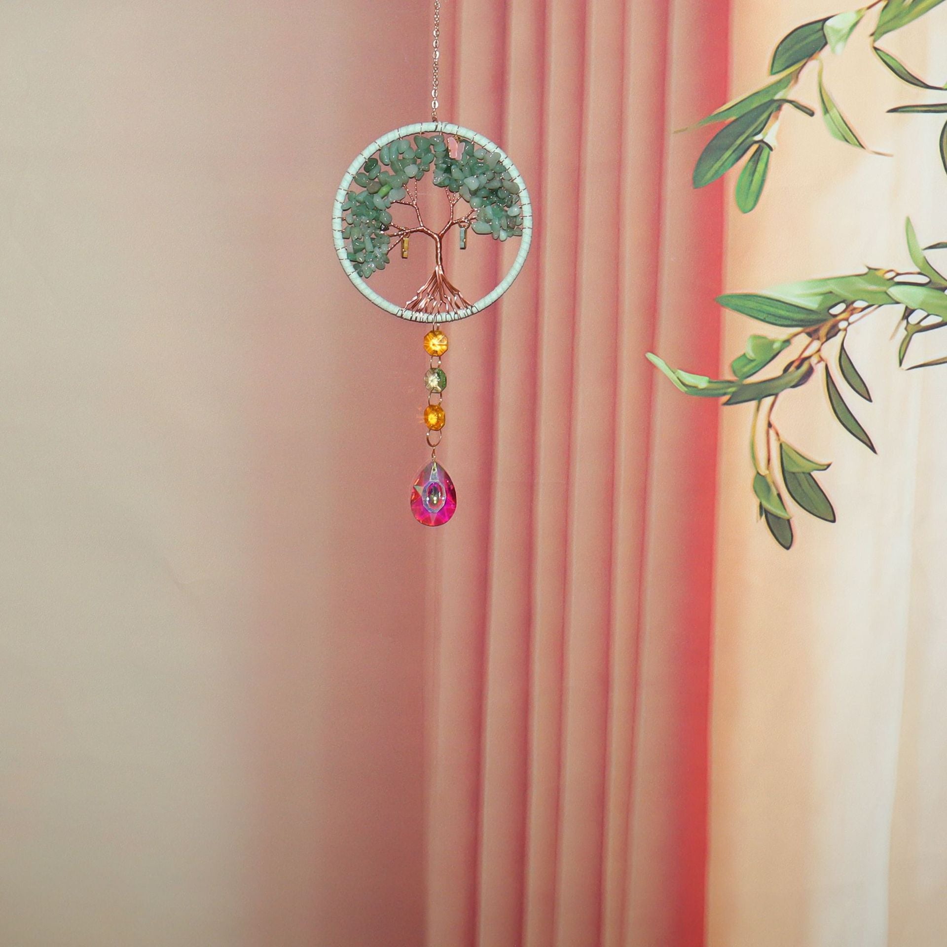 zensoullab Home Decor Pendant Inspiration Design Natural Crystal Tree of Life Sun Catcher Crystal Wind Chime