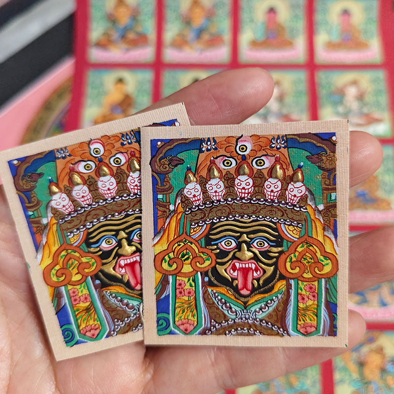 zensoullab Nepal Hand-painted Zaki Ram Female God of Wealth Rejong Tibetan Thangka Painting Core God of Wealth Card Amulet Portable