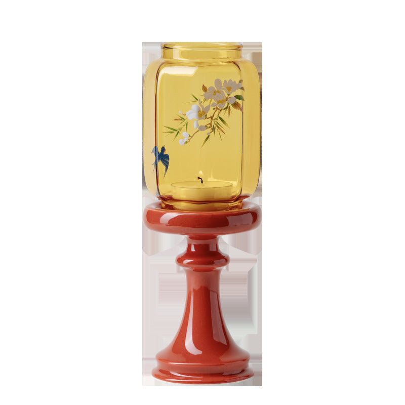 zensoullab Japanese Style Spring Returns to the Forbidden City Red Ming Qing Candle Holder Glass Chinese Style Ornament Candle Candle Holder Tea Room Atmosphere Light Ancient Style