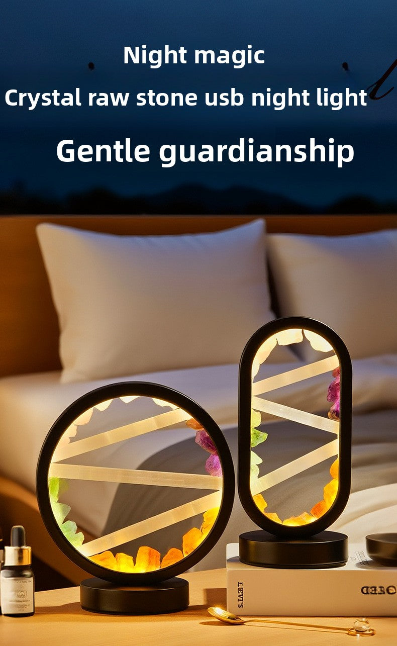 zensoullab Natural Crystal Lamp Pink Crystal Gypsum Raw Stone Night Light Bedroom USB Bedside Festival Atmosphere Lamp