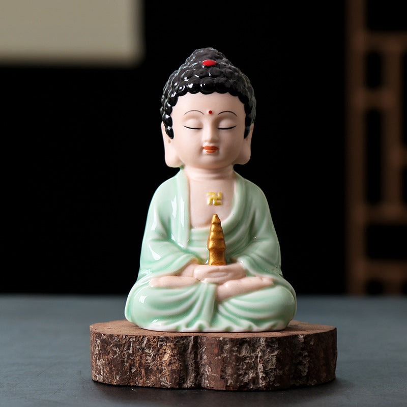 zensoullab Gift Ceramic Handmade Ornament Peaceful Tathagata Car Accessories Premium Three Treasures Buddha Entrance Hall Home Decoration