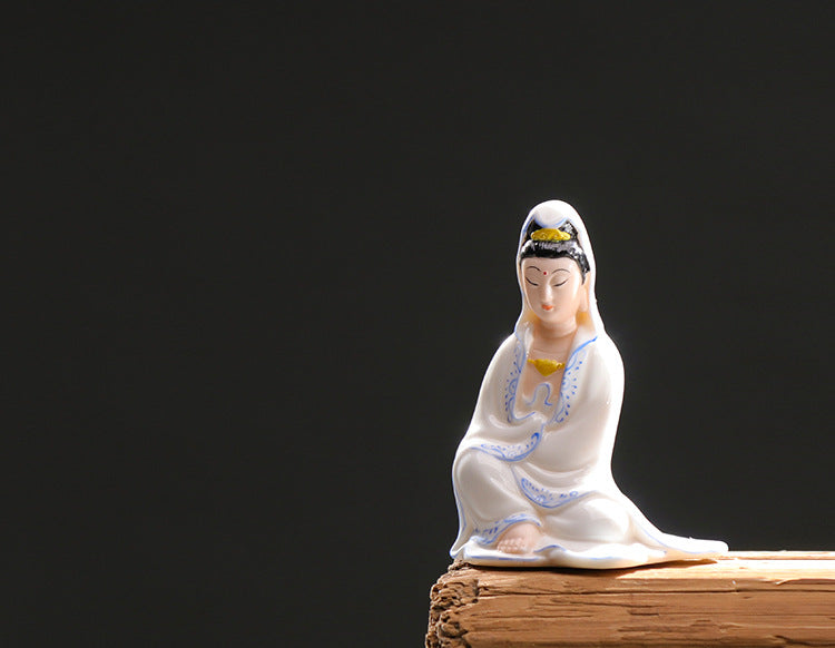 Zensoullab Ceramic Guanyin Bodhisattva Buddha Statue for Home Worship, Entrance Hall, Guanyin for Peace, Car-mounted Chinese-style Home Decoration