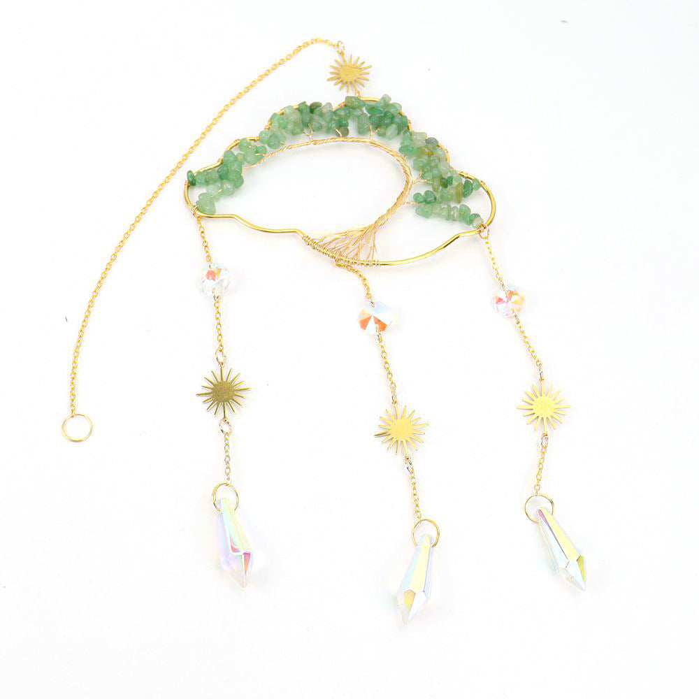 zensoullab Handmade Wire Wrapped Natural Crystal Crushed Stone Clouds Clouds Life Tree Sun Catcher Hanging Ornament Wind Chime Decoration T27