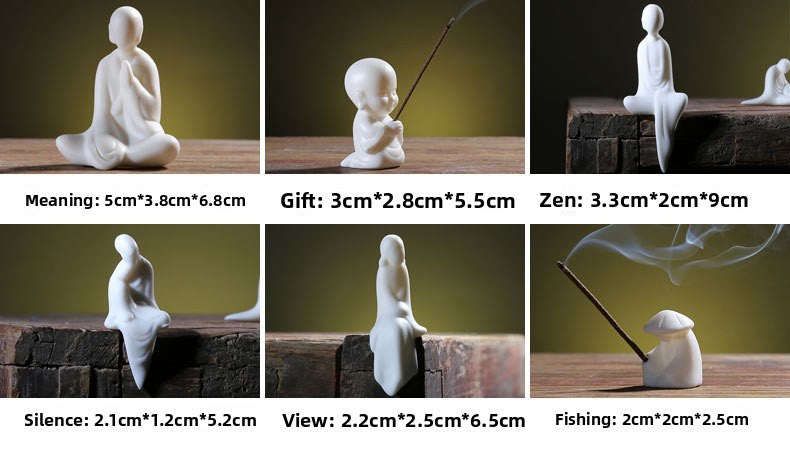zensoullab White Porcelain Phaseless Xiaosheng Handmade Ceramic Figure Little Monk Bonsai Fish Tank Decoration Chinese Style Mini Small Ornament