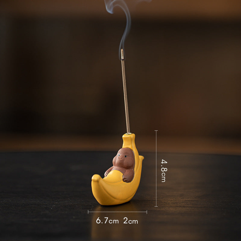 zensoullab Ceramic Banana Incense Burner for Home Use, Indoor Incense Holder, Zen Tea Ceremony Aromatherapy Burner