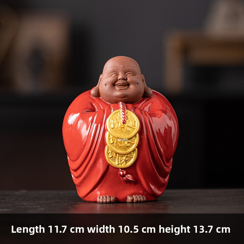 zensoullab Purple Clay Lucky Maitreya Buddha Tea Pet Premium Ceramic Big Belly Laughing Buddha Tea Table Decoration Zen Buddha Statue Ornament