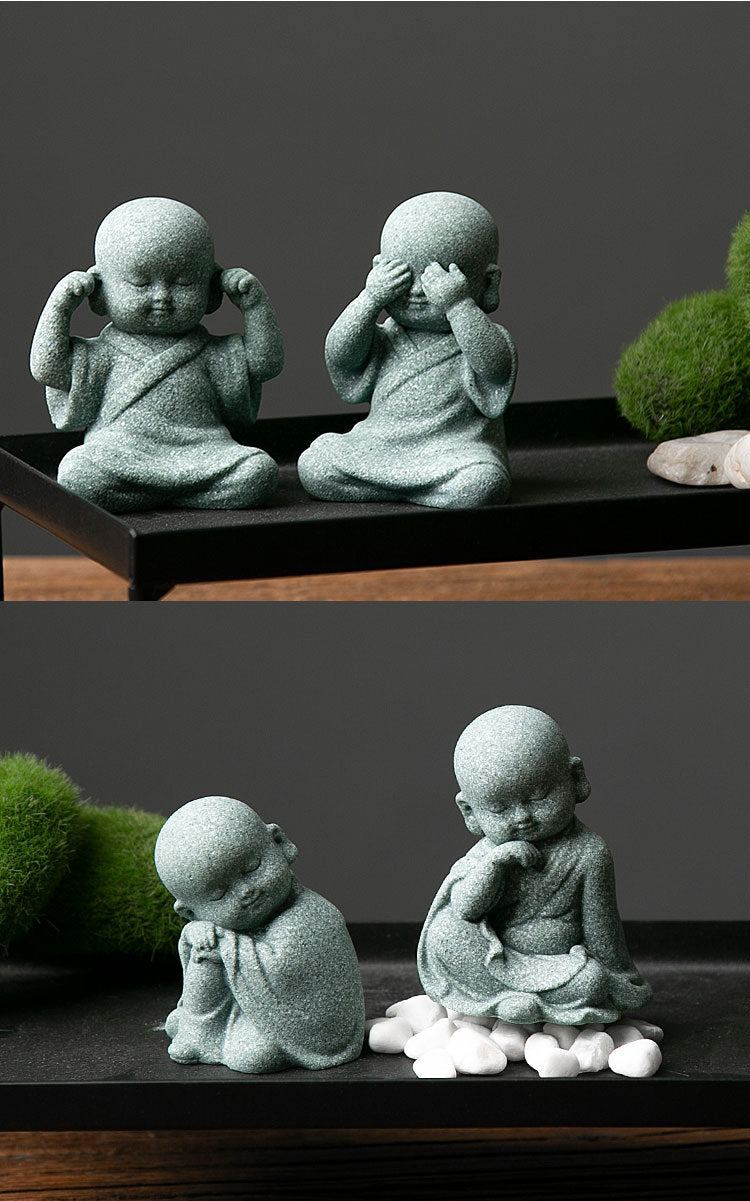 zensoullab New Chinese Zen Style Little Monk Tea Pet Small Buddha Statue Ornament Little Novice Fish Tank Landscaping Potted Plant Decoration Display