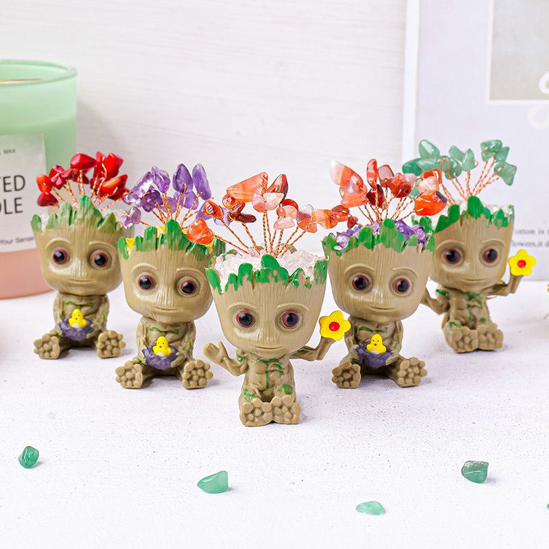 zensoullab Natural Crystal Gravel Small Flower Tree Groot Figurine Crystal Craft Tree Man Figurine Desktop Ornament