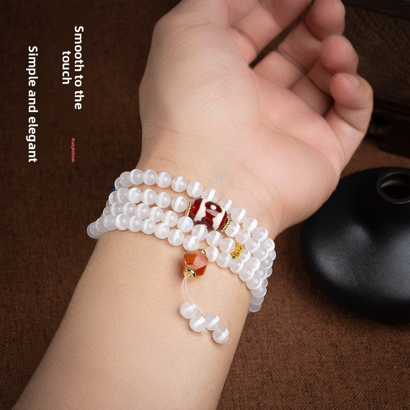 zensoullab Natural Medicine One-Eye Dzi Bead Necklace White Agate Multi-Circle Pendant Unisex Braided Necklace In Stock