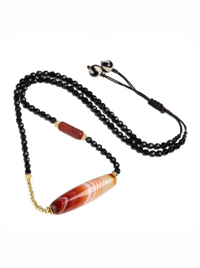 zensoullab Natural Tibetan Style Silk Wrapped Dzi Bead Necklace Red Meat High Oil Coating Agate Pendant Unisex Necklace In Stock
