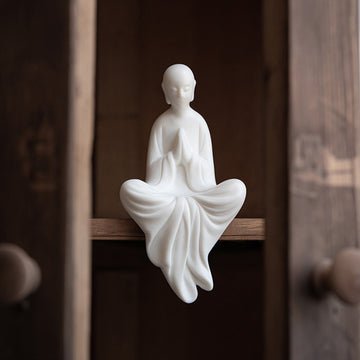 zensoullab Zen New Chinese Style White Porcelain Figure Formless Buddha Living Room Study Entrance Decoration Ceramic Little Monk Craft