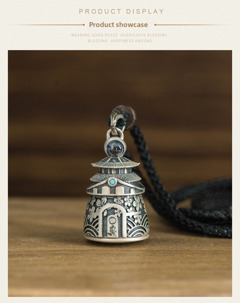 zensoullab Thai Silver Vintage Openable Buddha Pagoda Necklace with Heart Sutra Pendant Hollow Design for Men and Women