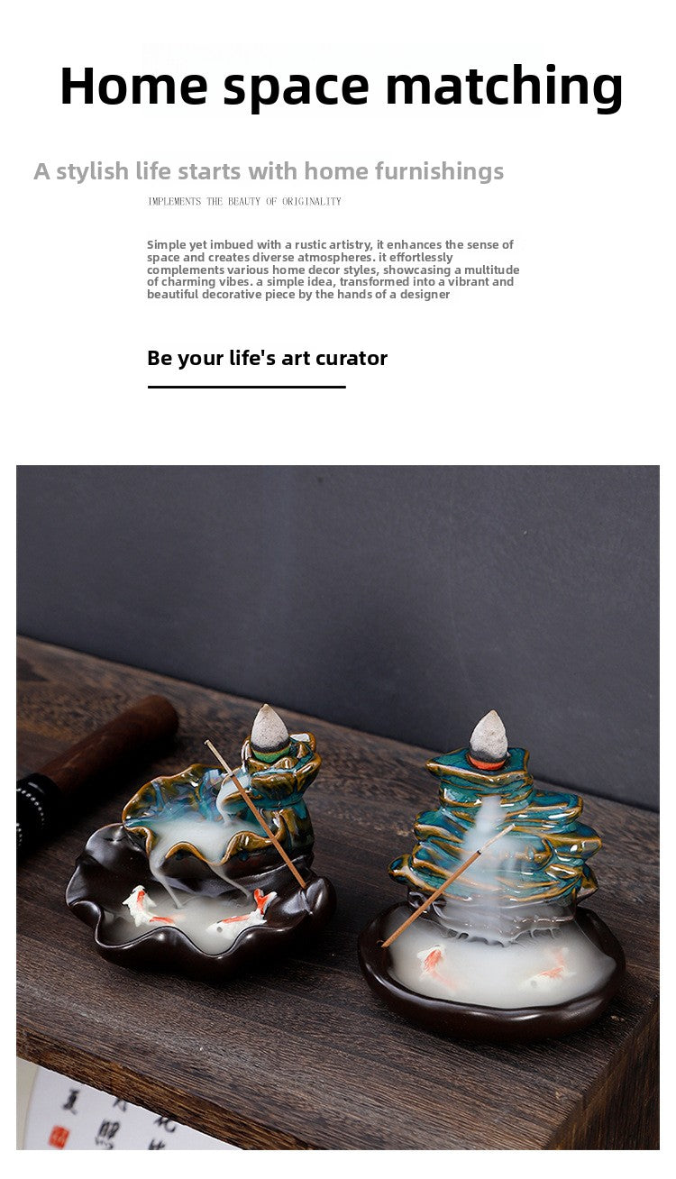 zensoullab Backflow Incense Burner Creative Home Decor Ceramic Burner Craft Pisces Backflow Kiln Change Ornamental