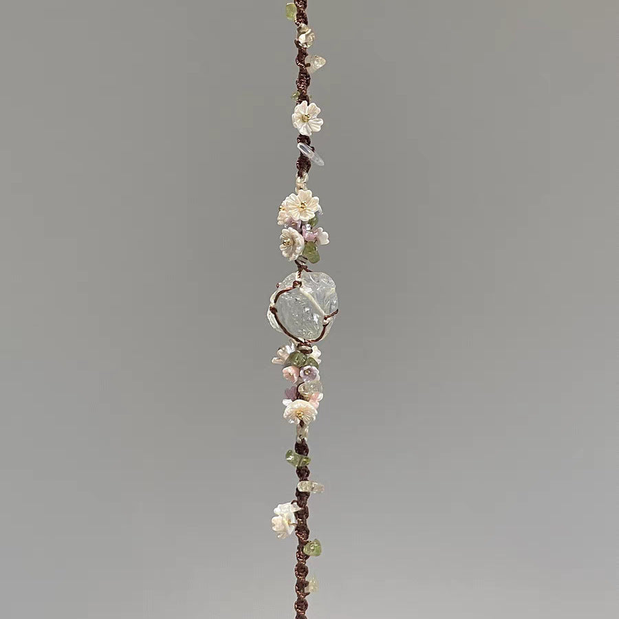 zensoullab Springtime Flower Natural White Crystal Heavy Craft Crushed Stone Braided Bracelet Hot Sale Gift for Best Friend or Classmate