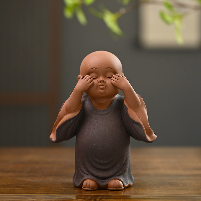 zensoullab Cute Purple Clay Four Little Monks Tea Pet Tea Tray Accessories Ceramic Little Novice Zen Home Living Room Decoration