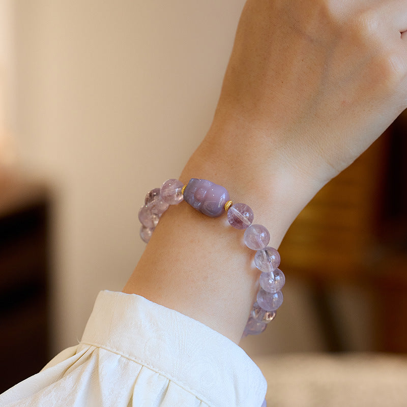 zensoullab Nine Purple Fire Bracelet for Women, Zodiac Year of the Dragon Bracelet, Natural Purple Jade Lavender Crystal Bracelet