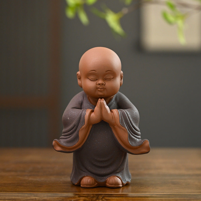 zensoullab Cute Purple Clay Four Little Monks Tea Pet Tea Tray Accessories Ceramic Little Novice Zen Home Living Room Decoration