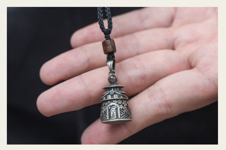 zensoullab Thai Silver Vintage Openable Buddha Pagoda Necklace with Heart Sutra Pendant Hollow Design for Men and Women
