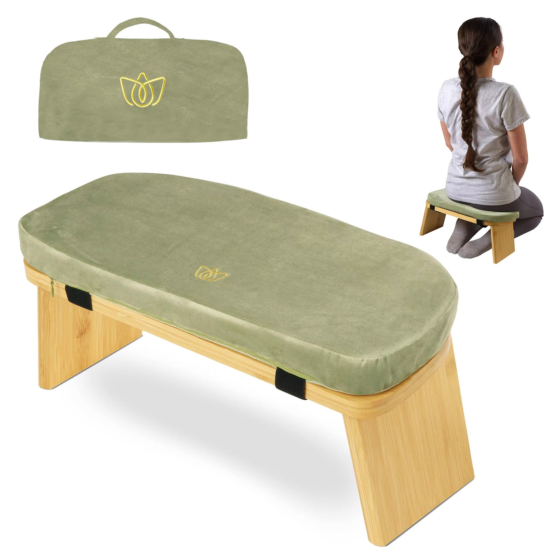 zensoullab Wooden Yoga Stool Kneeling Stool Soft Exercise Sitting Stool Multi-color Foldable Yoga Meditation Stool