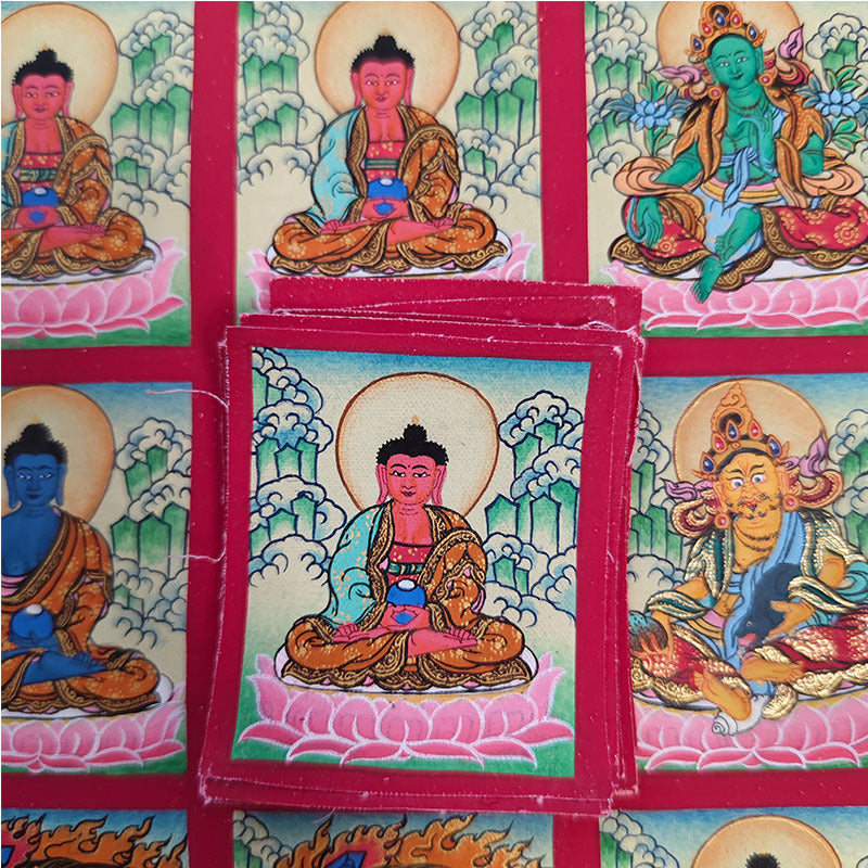zensoullab Nepal Hand-painted Zodiac Birth Buddha Thangka Manjushri Yellow God of Wealth Green Tara Portable Gau Box Small Thangka Pendant