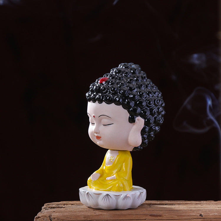zensoullab Premium Creative Bobblehead Figurine Desktop Ornament Hand-painted Small Ornament Tathagata Peace Buddha Car-mounted Chinese Home Decoration