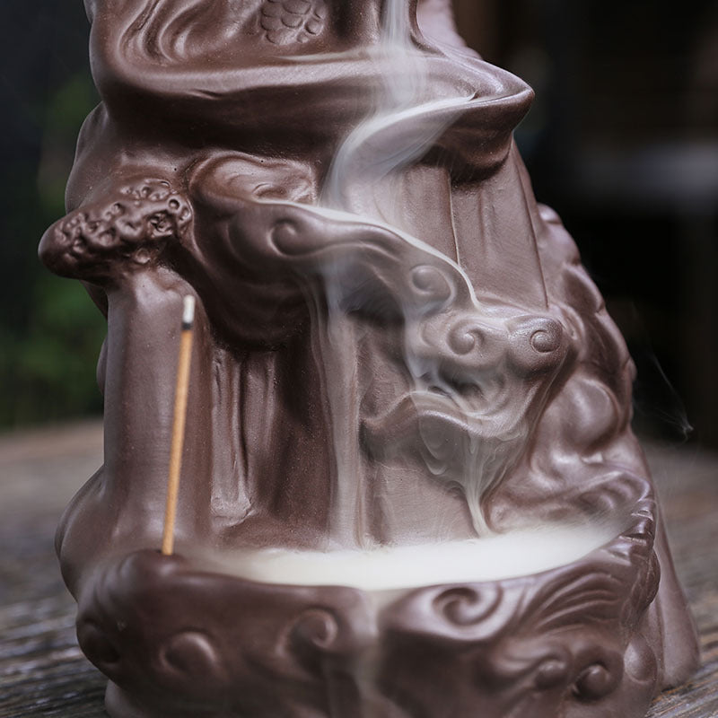 zensoullab Purple Clay Dragon Backflow Incense Burner Creative Large Chinese Dragon Mountain Water Flow Cloud Dragon Backflow Incense Burner Ornament