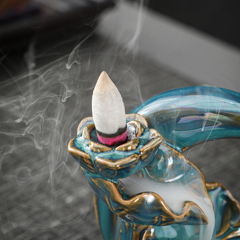 zensoullab Backflow Incense Burner Creative Home Decor Ceramic Burner Craft Zen Double Fish Backflow Sandalwood Ornament