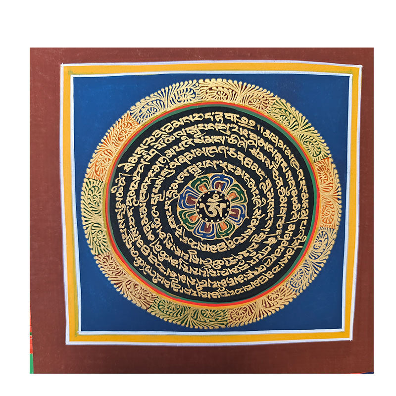 zensoullab Nepal Hand-painted Thangka Six-Word Mantra Tibetan Sutra Thangka Mandala Living Room Entrance Decoration Hanging Painting