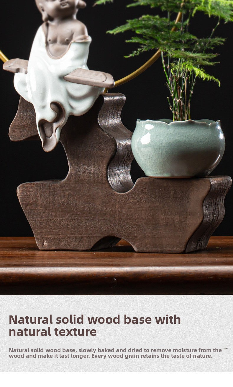 zensoullab Zen Style Backflow Incense Burner Ornament Sha Mi Monk Chinese Style Home Living Room Office Potted Incense Burner Gift