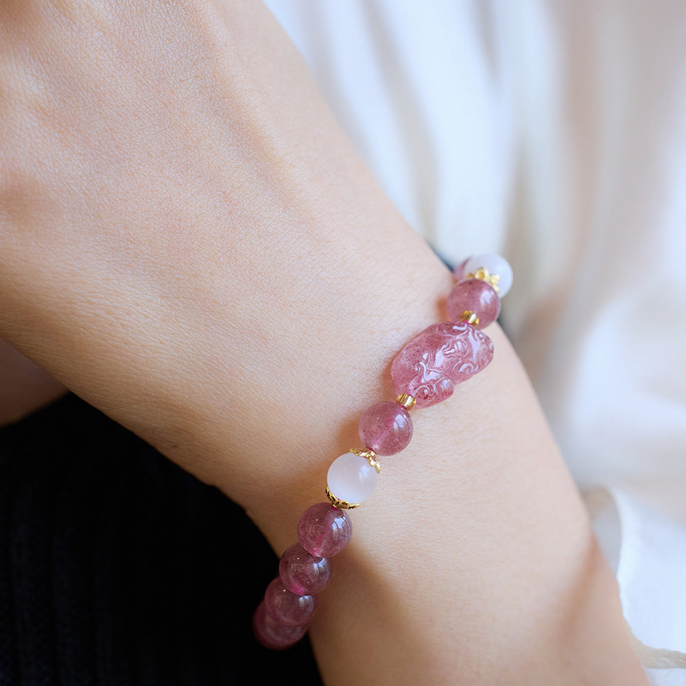 Zensoullab Temple Same Style Natural Strawberry Quartz Bracelet Pigeon Blood Red Crystal Peach Blossom Bracelet
