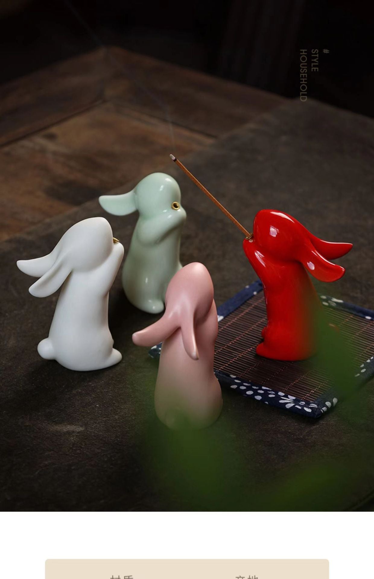 Zensoullab Creative Cute Little White Rabbit Ceramic Aromatherapy Stove Decoration Tea Ornaments Cover Living Room Home Incense Sandalwood Incense Stick Holder