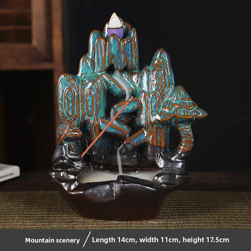 zensoullab Two-Faced Backflow Incense Burner Ceramic Mountain Water Flow Incense Burner Ceramic Incense Holder Office Creative Ornament
